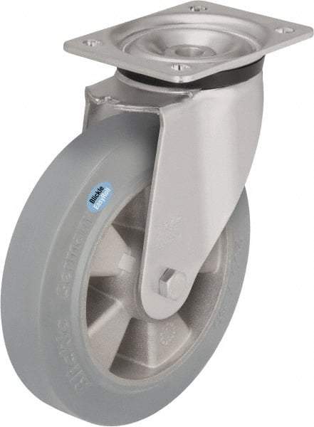 Blickle - 8" Diam x 1-31/32" Wide x 9-41/64" OAH Top Plate Mount Swivel Caster - Solid Rubber, 1,100 Lb Capacity, Ball Bearing, 5-1/2 x 4-3/8" Plate - Americas Industrial Supply