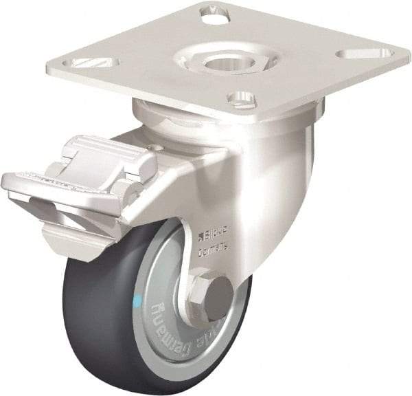 Blickle - 2" Diam x 3/4" Wide x 2-51/64" OAH Top Plate Mount Swivel Caster with Brake - Thermoplastic Rubber Elastomer (TPE), 110 Lb Capacity, Ball Bearing, 2-3/8 x 2-3/8" Plate - Americas Industrial Supply