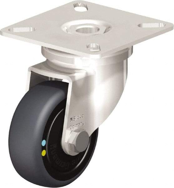 Blickle - 2" Diam x 3/4" Wide x 2-51/64" OAH Top Plate Mount Swivel Caster - Thermoplastic Rubber Elastomer (TPE), 66 Lb Capacity, Ball Bearing, 2-3/8 x 2-3/8" Plate - Americas Industrial Supply
