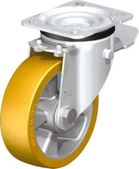 Blickle - 5" Diam x 1-9/16" Wide x 6-7/64" OAH Top Plate Mount Swivel Caster with Brake - Polyurethane-Elastomer Blickle Extrathane, 770 Lb Capacity, Ball Bearing, 3-15/16 x 3-3/8" Plate - Americas Industrial Supply