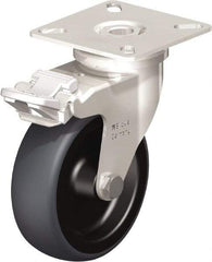 Blickle - 3" Diam x 63/64" Wide x 3-15/16" OAH Top Plate Mount Swivel Caster with Brake - Thermoplastic Rubber Elastomer (TPE), 165 Lb Capacity, Plain Bore Bearing, 2-3/8 x 2-3/8" Plate - Americas Industrial Supply