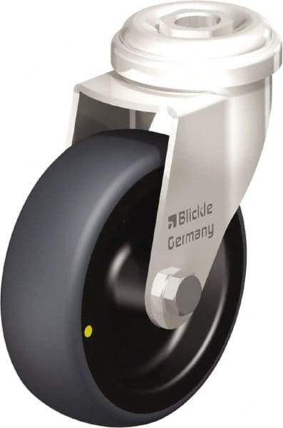 Blickle - 3" Diam x 63/64" Wide x 3-27/32" OAH Hollow Kingpin Mount Swivel Caster - Thermoplastic Rubber Elastomer (TPE), 110 Lb Capacity, Plain Bore Bearing, Hollow Kingpin Stem - Americas Industrial Supply
