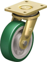 Blickle - 6-1/2" Diam x 1-31/32" Wide x 8-5/64" OAH Top Plate Mount Swivel Caster - Polyurethane-Elastomer Blickle Softhane, 1,320 Lb Capacity, Ball Bearing, 5-1/2 x 4-3/8" Plate - Americas Industrial Supply
