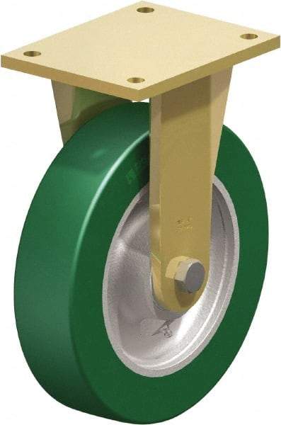 Blickle - 10" Diam x 2-23/64" Wide x 12" OAH Top Plate Mount Rigid Caster - Polyurethane-Elastomer Blickle Softhane, 2,640 Lb Capacity, Ball Bearing, 6-7/8 x 5-1/2" Plate - Americas Industrial Supply