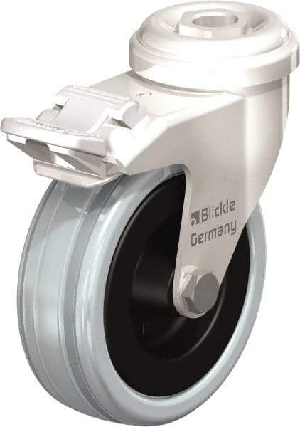 Blickle - 3" Diam x 63/64" Wide x 3-27/32" OAH Stem Mount Swivel Caster with Brake - Solid Rubber, 132 Lb Capacity, Plain Bore Bearing, Round Stem - Americas Industrial Supply