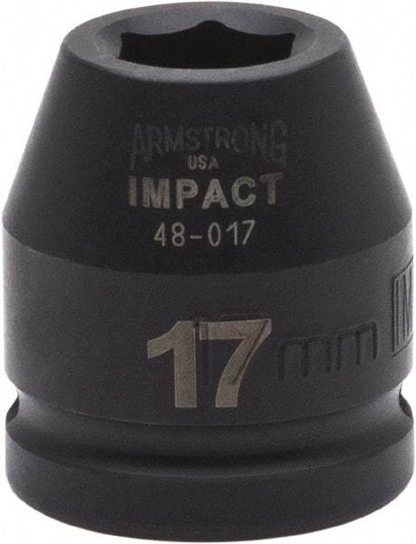 Armstrong - 3/4" Drive 17mm Standard Impact Socket - 6 Points, 1-7/8" OAL - Americas Industrial Supply