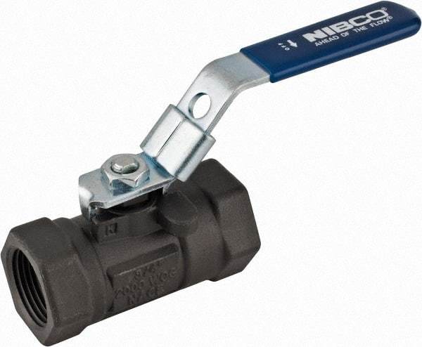 NIBCO - 3/4" Pipe, Reduced Port, Carbon Steel Fire Safe Ball Valve - 1 Piece, Inline - One Way Flow, FNPT x FNPT Ends, Locking Lever Handle, 2,000 WOG - Americas Industrial Supply