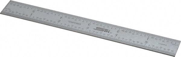 SPI - 6" Long, 1/64, 1/32" and 0.5, 1mm Graduation, Rigid Steel Rule - English/Metric Graduation Style, 3/4" Wide, Silver, Satin Chrome Finish - Americas Industrial Supply