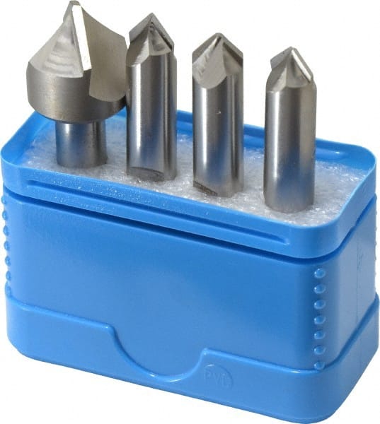 Hertel - 4 Piece 3/8 & 3/4" Cutter Head Diam, Cobalt Chamfer Mill Set - Americas Industrial Supply