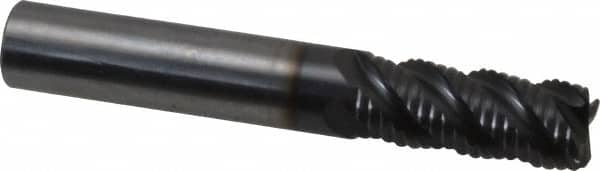 OSG - 3/8" Diam, Coarse Pitch, 7/8" LOC, 4 Flute Solid Carbide 0.03" Corner Radius Roughing End Mill - TiAlN Finish, 2-1/2" OAL, 3/8" Shank Diam, Single End, Centercutting, 40° Helix - Americas Industrial Supply