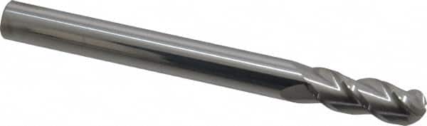 Accupro - 3/8" Diam, 1" LOC, 3 Flute Solid Carbide Ball End Mill - Uncoated, Single End, 4" OAL, 3/8" Shank Diam, Spiral Flute - Americas Industrial Supply