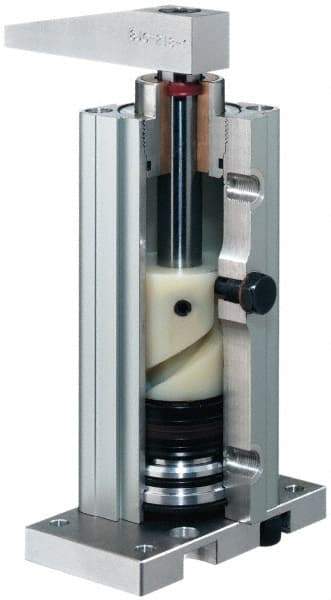 De-Sta-Co - 263 Lb Clamping Force, Adjustable (Right, Left, Straight) Swing, 58.5mm Total Stroke, Single-Acting Pneumatic Swing Clamp - G1/4 Port, 211.58mm Body Length x 62.99mm Body Width, 182.4 cm3 (Unclamp), 145 Max psi - Americas Industrial Supply