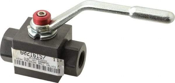 Parker - 3/8" Pipe, Carbon Steel Standard Ball Valve - Inline - Two Way Flow, FNPT x FNPT Ends, Lever Handle, 7,500 WOG - Americas Industrial Supply