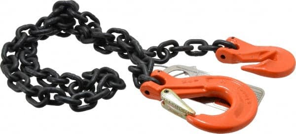 Pewag - 5' Long, 3,500 Lb Basket Capacity, 3,500 Lb Vertical Capacity, Alloy Steel Web Sling - SSG Chain Sling, 9/32" Diam Chain, Silver (Color), with Grab Hook & Sling Hook - Americas Industrial Supply