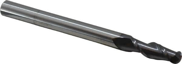 Accupro - 1/2" Diam, 1-1/2" LOC, 2 Flute Solid Carbide Ball End Mill - AlTiN Finish, Single End, 6" OAL, 1/2" Shank Diam, Spiral Flute - Americas Industrial Supply
