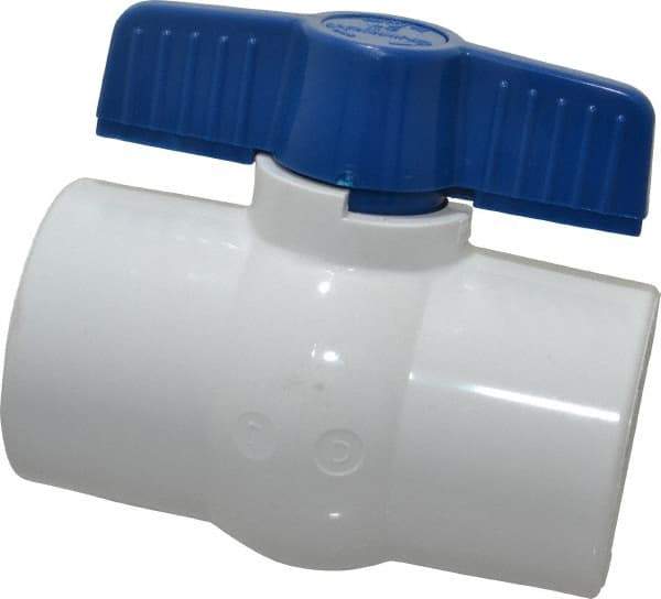 NIBCO - 2" Pipe, Standard Port, PVC Miniature Ball Valve - 1 Piece, Inline - One Way Flow, Solvent x Solvent Ends, Tee Handle, 150 WOG - Americas Industrial Supply