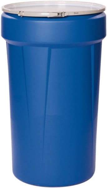 Eagle - 55 Gallon Blue Tapered Cylinder Polyethylene Open Head Drum - 39-1/8" High x 23-3/4" Diam - Americas Industrial Supply