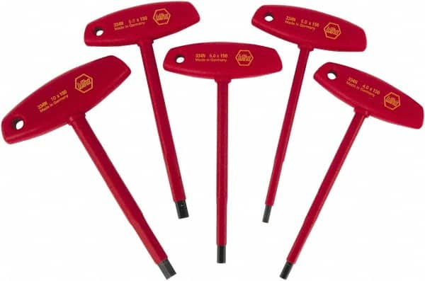 Wiha - 5 Piece, T-Handle Cushion Grip Hex Key Set - 4 to 10mm Range, Chrome Vanadium Molybdenum - Americas Industrial Supply