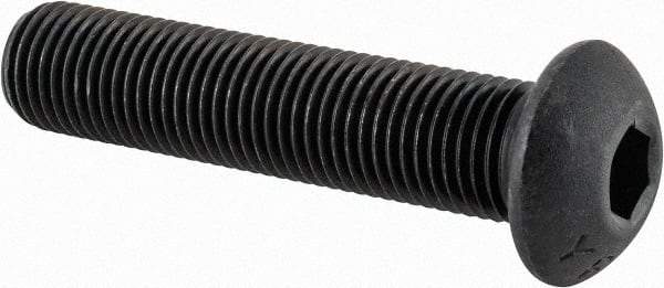 Value Collection - 3/8-24 UNF Hex Socket Drive, Button Screw - Alloy Steel, Black Oxide Finish, Fully Threaded, 1-3/4" Length Under Head - Americas Industrial Supply