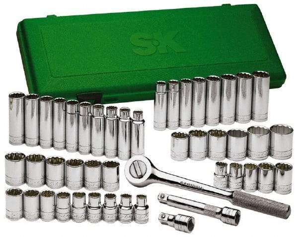 SK - 47 Piece 1/2" Drive Deep Well Socket Set - 6 Points, 1/2" to 1-1/2" (10mm to 24mm) Range, Inch/Metric Measurement Standard - Americas Industrial Supply