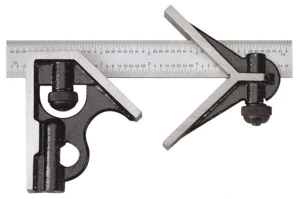 SPI - 3 Piece, 6" Combination Square Set - 1/16, 1/32, 1/64 & 1/8" (4R) Graduation, Hardened Steel Blade, Cast Iron Center & Square Head - Americas Industrial Supply