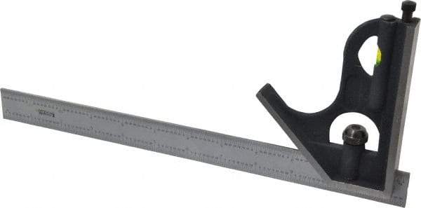 SPI - 2 Piece, 12" Combination Square Set - 1/32 & 1/64" (English/Metric) Graduation, Hardened Steel Blade, Cast Iron Square Head - Americas Industrial Supply