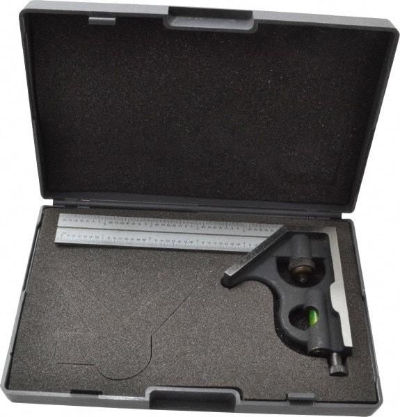 SPI - 2 Piece, 6" Combination Square Set - 1/100, 1/32, 1/50 & 1/64" (16R) Graduation, Hardened Steel Blade, Cast Iron Square Head - Americas Industrial Supply