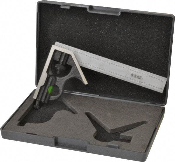 SPI - 2 Piece, 6" Combination Square Set - 1/32 & 1/64" (English/Metric) Graduation, Hardened Steel Blade, Hardened Steel Square Head - Americas Industrial Supply