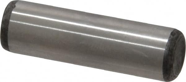 Made in USA - 3/8" Diam x 1-1/4" Pin Length Grade 8 Alloy Steel Standard Dowel Pin - Bright Finish, C 47-58 & C 60 (Surface) Hardness, 16,550 Lb (Single Shear), 33,100 Lb (Double Shear) Breaking Strength, 1 Beveled & 1 Rounded End - Americas Industrial Supply