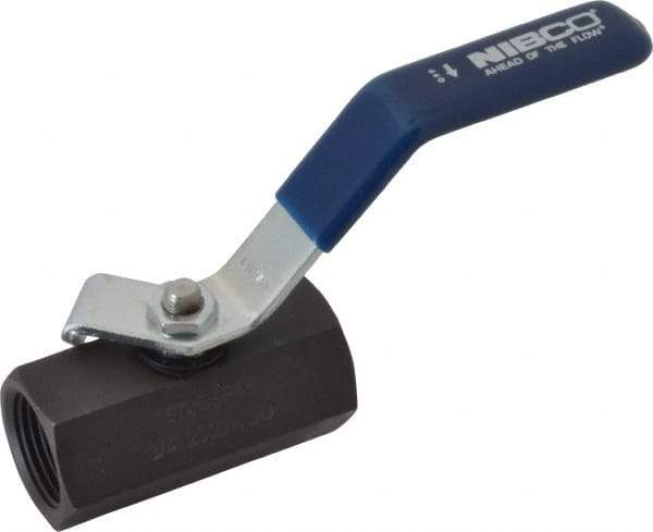 NIBCO - 3/4" Pipe, Carbon Steel Standard Ball Valve - 1 Piece, Inline - One Way Flow, FNPT x FNPT Ends, Lever Handle, 2,000 WOG - Americas Industrial Supply
