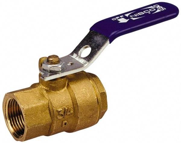 NIBCO - 1-1/2" Pipe, Standard Port, Carbon Steel Standard Ball Valve - 2 Piece, Inline - One Way Flow, FNPT x FNPT Ends, Lever Handle, 1,500 WOG - Americas Industrial Supply