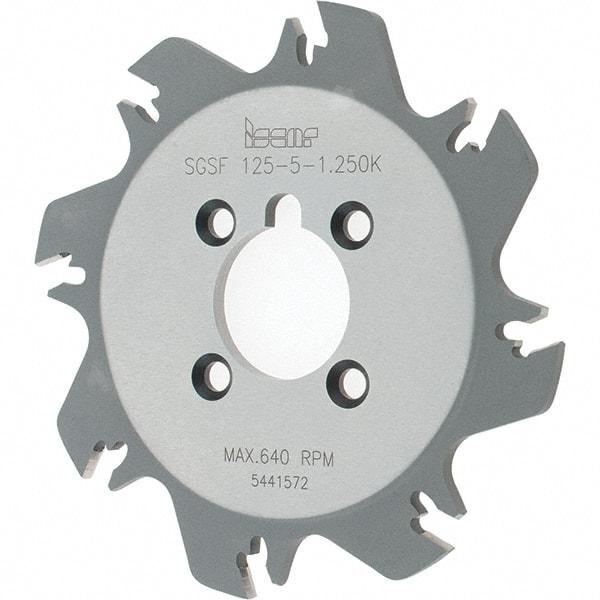 Iscar - Arbor Hole Connection, 1.36" Depth of Cut, 4.92" Cutter Diam, 1-1/4" Hole Diam, 8 Tooth Indexable Slotting Cutter - SGSF Toolholder, GSFN Insert - Americas Industrial Supply