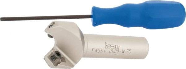 Iscar - 45° Lead Angle, 1.47" Max Cut Diam, 1" Min Cut Diam, 0.26" Max Depth of Cut, Indexable Chamfer and Angle End Mill - 2 Inserts, SE.. 1204, SE.. 12T3.. Insert Style, 3-1/2" Overall Length, Straight Shank - Americas Industrial Supply