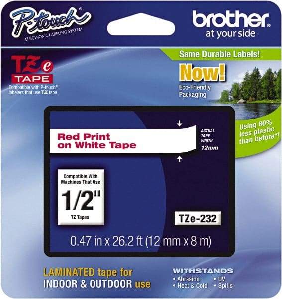 Brother - 1/2" Wide x 314.4" Long, White Plastic/Paper Tape Cassette - For Label Maker - Americas Industrial Supply