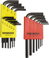 Bondhus - 17 Piece L-Key Hex Key Set - Hex Range 1/16 to 1/4", Protanium High Torque Steel - Americas Industrial Supply