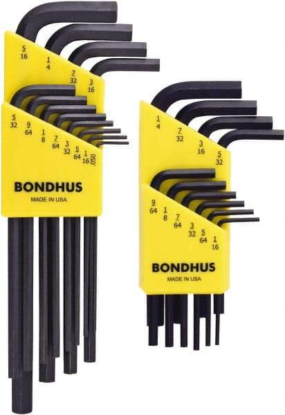 Bondhus - 22 Piece L-Key Hex Key Set - Hex Range 0.05 to 5/16", Protanium High Torque Steel - Americas Industrial Supply