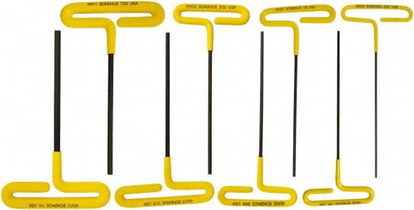Bondhus - 8 Piece T-Handle Cushion Grip Hex Key Set - Hex Range 3/32 to 1/4", Protanium High Torque Steel - Americas Industrial Supply