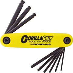 Bondhus - 9 Piece Fold-Up Ball End Hex Key Set - Hex Range 5/64 to 1/4", Protanium High Torque Steel - Americas Industrial Supply