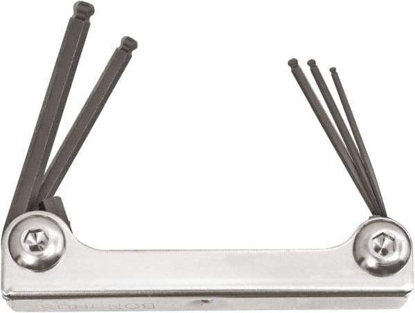 Bondhus - 5 Piece Fold-Up Ball End Hex Key Set - Hex Range 1.5 to 4mm, Protanium High Torque Steel - Americas Industrial Supply