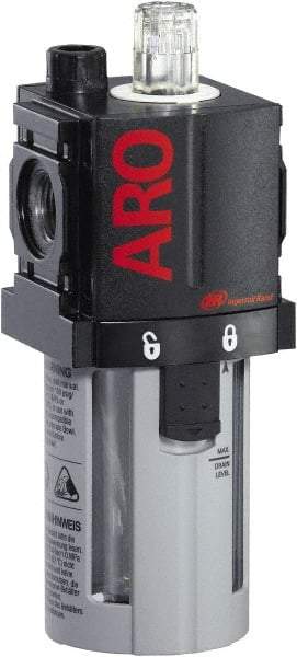 ARO/Ingersoll-Rand - 3/8" NPT, 150 Max psi Compact Modular Lubricator - Polycarbonate Bowl, Aluminum Body, 105 CFM, 125°F Max Temp, 2.2" Long x 2.24" Wide x 5.99" High - Americas Industrial Supply