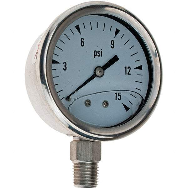 Value Collection - 2-1/2" Dial, 1/4 Thread, 0-15 Scale Range, Pressure Gauge - Americas Industrial Supply