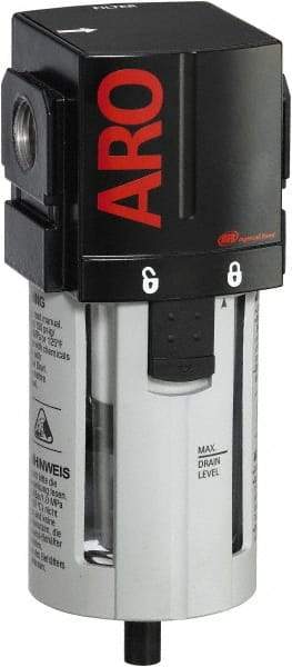 ARO/Ingersoll-Rand - 3/4" Port, 7.047" High x 2.874" Wide Standard Filter with Polycarbonate Bowl, Manual Drain - 216 SCFM, 150 Max psi, 125°F Max Temp, Modular Connection, Bowl Guard, 1.9 oz Bowl Capacity - Americas Industrial Supply
