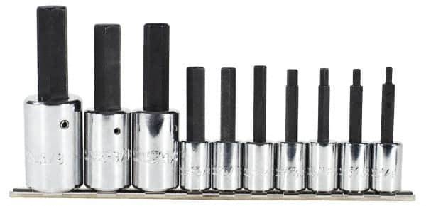 Proto - 10 Piece 3/8 & 1/2" Drive Inch Tethered Hex Bit Socket Set - 1/8 to 5/8" Hex - Americas Industrial Supply