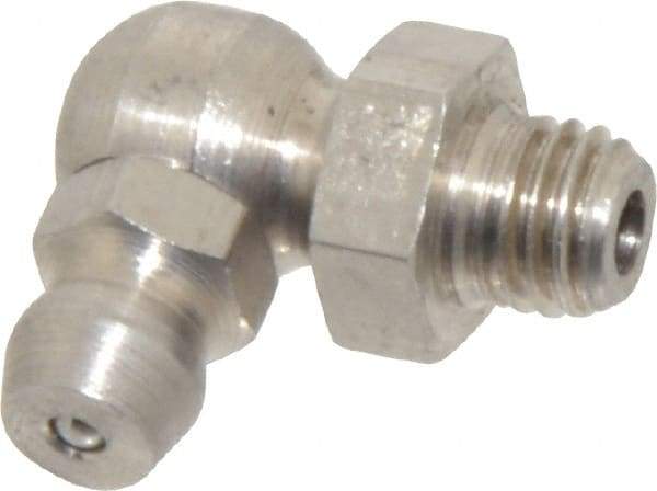 PRO-LUBE - 90° Head Angle, 1/4-28 PTF Stainless Steel Standard Grease Fitting - 3/8" Hex, 19.3mm Overall Height, 5.1mm Shank Length, Zinc Plated Finish - Americas Industrial Supply