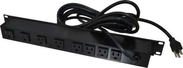 Wiremold - 8 Outlets, 120 Volts, 15 Amps, 15' Cord, Power Outlet Strip - Rack Mount, 5-15 NEMA Configuration, 19" Strip, CSA Certified, UL Recognized - Americas Industrial Supply