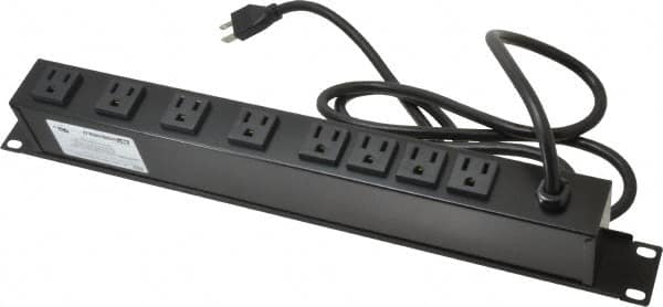Wiremold - 8 Outlets, 120 Volts, 15 Amps, 6' Cord, Power Outlet Strip - 1 Circuits, Rack Mount, 5-15R NEMA Configuration, 19" Strip, cULus, UL Listed File 1449 - Americas Industrial Supply
