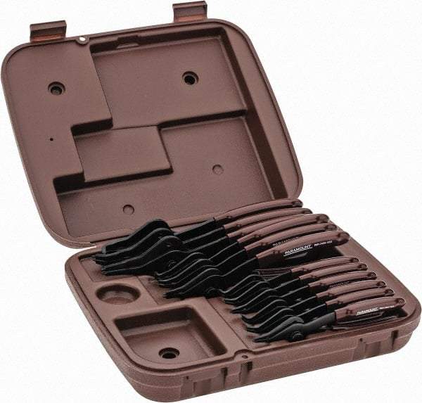 Paramount - 12 Piece, 3/8 to 3" Bore, 1/8 to 3-1/2" Shaft, Internal/External Retaining Ring Pliers Set - 0.038 to 0.09" Tip Diam Range - Americas Industrial Supply