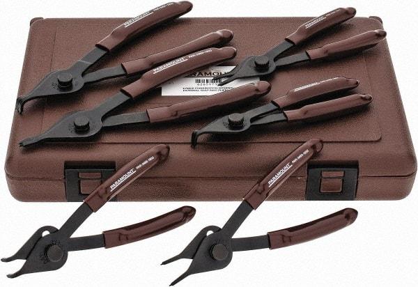 Paramount - 6 Piece, 3/8 to 1-3/4" Bore, 1/8 to 1-7/16" Shaft, Internal/External Retaining Ring Pliers Set - 0.038 to 0.07" Tip Diam Range - Americas Industrial Supply