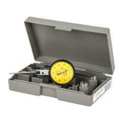 Mitutoyo - 1 mm Range, 0.01 mm Dial Graduation, Horizontal Dial Test Indicator - 1.5748 Inch Yellow Dial, 0-50-0 Dial Reading, Accurate to 0.01 Inch - Americas Industrial Supply