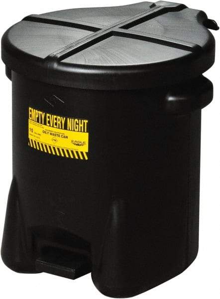 Eagle - 6 Gallon Capacity, HDPE Waste Can with Foot Lever - 13 Inch Long x 16-1/2 Inch Wide/Diameter x 16 Inch High, Black, Foot or Hand Operated, Approved FM and OSHA - Americas Industrial Supply